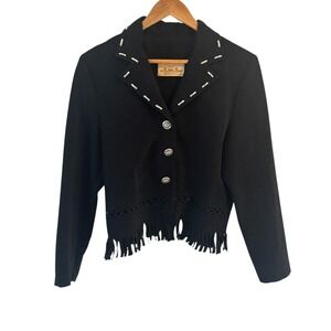 Vintage New Frontier Womens Suede Fringe Jacket Size M Western Blazer
